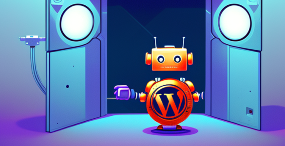 Cute WordPress robot inside an open vault